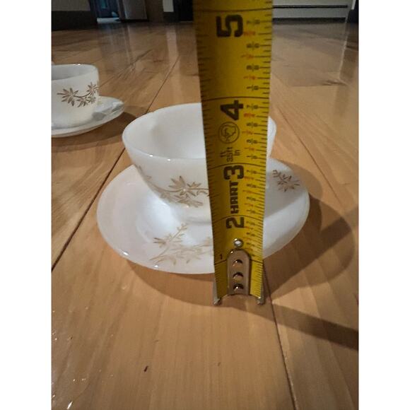 Federal Glass Heat Proof Teacup Coffee 5 Cups/ Saucers Gold Leaf Atomic Vtg  MCM - Picture 8 of 11